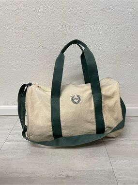 PINK Victoria's Secret Cream Canvas Duffel/Gym bag with Dark Green Straps